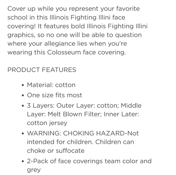 NWT Unisex Illinois Fighting Illini 2 Pack Colosseum Face Coverings - Picture 5 of 7